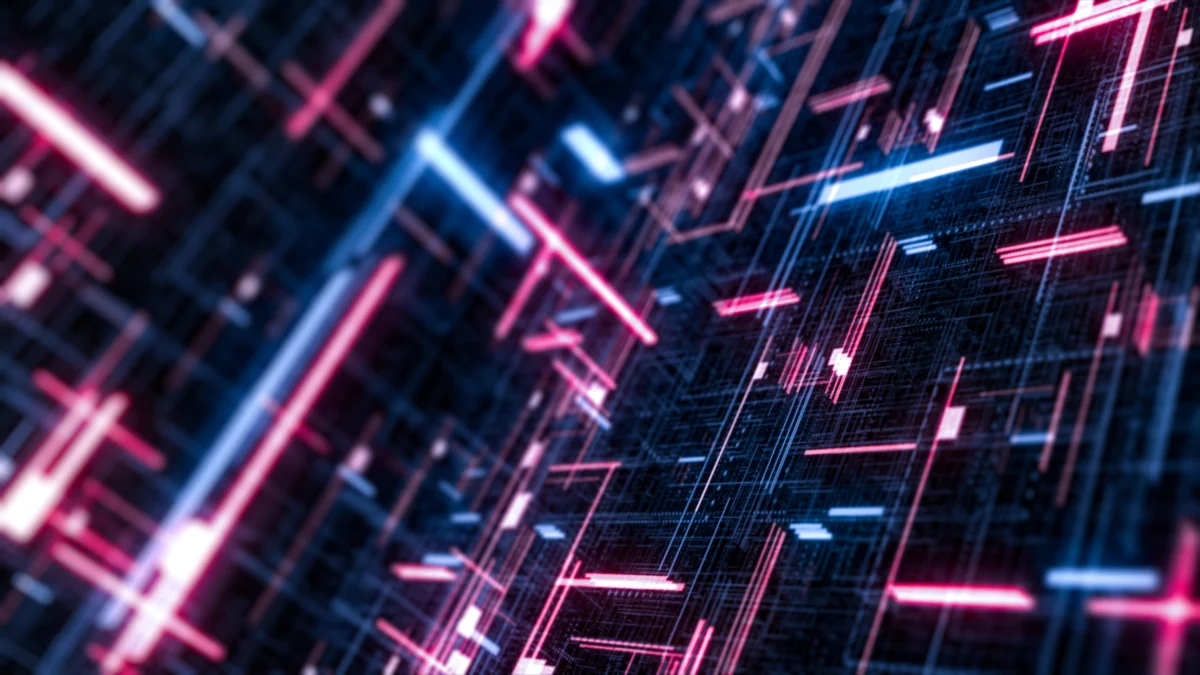 Abstract Neon Red Blue Technology Data Grid Background