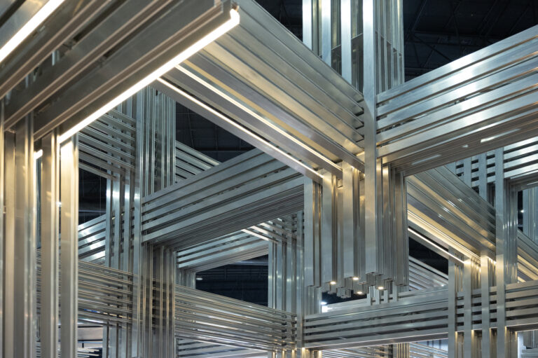 A large metal structure with many thin metal rods