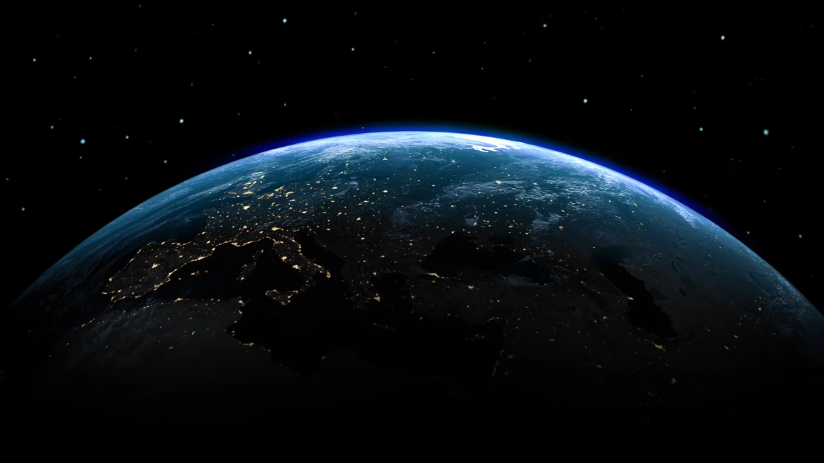 Earth From Space At Night With City Lights