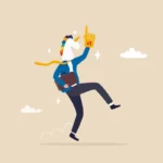 Success unicorn startup company, venture capital funding billion dollar support, growth or winning entrepreneur, challenge concept, happy winning businessman with unicorn mass and winning glove.