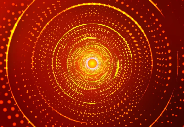 Abstract digital background. Big data visualization. Circular rotation of a fantastic circle of multi-colored particles and lines. Beautiful colored spiral. 3D vector illustration