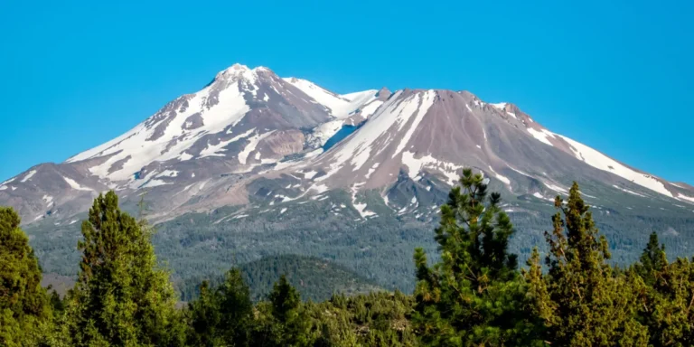 Scenic View Of Mt Shasta Against Clear Blue Sky