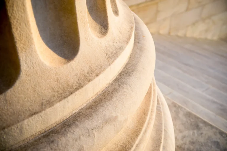White marble neoclassical column close-up in soft sunset light i